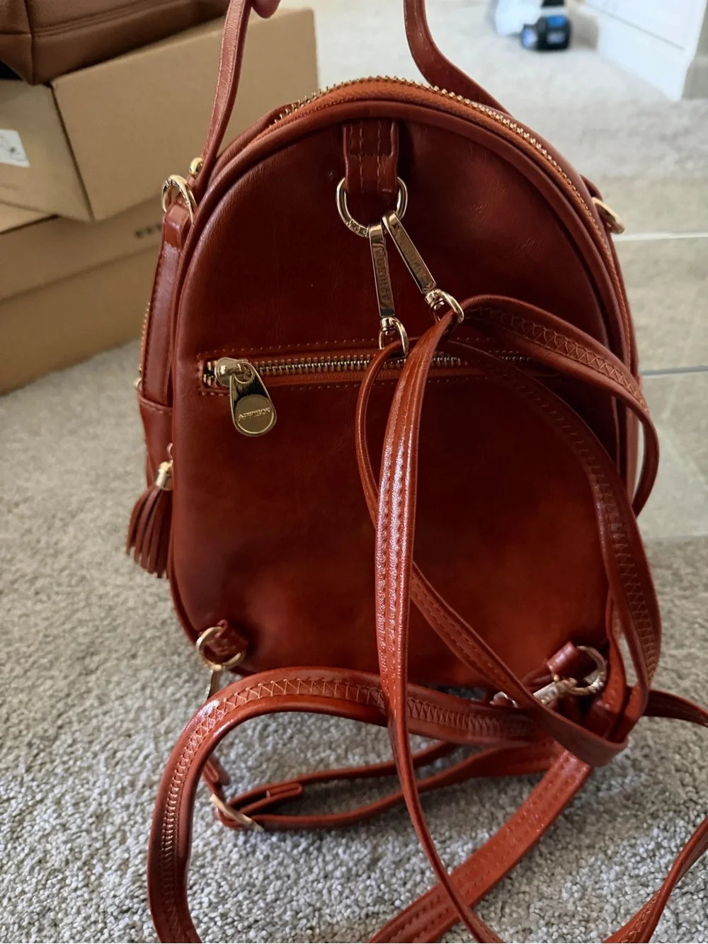 NWOT Faux Leather Mini Backpack - Burnt Orange